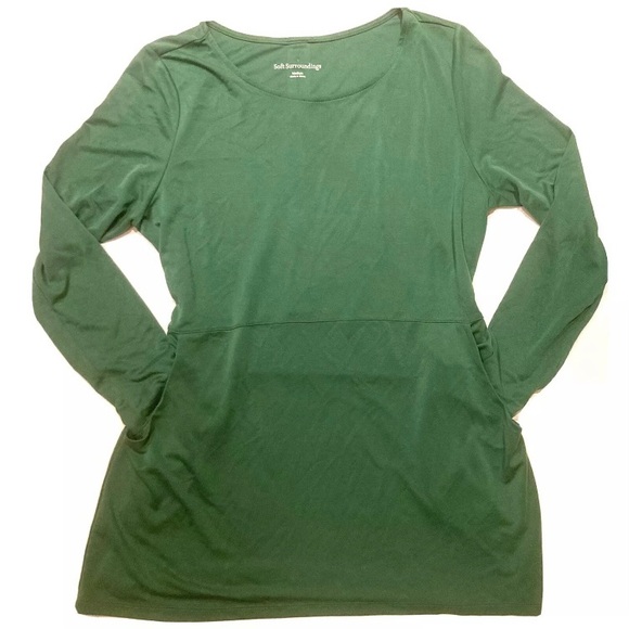 Soft Surroundings Fairfax Size M Scoop Neck Tunic Top Green Loose Fit Pockets - Picture 2 of 11